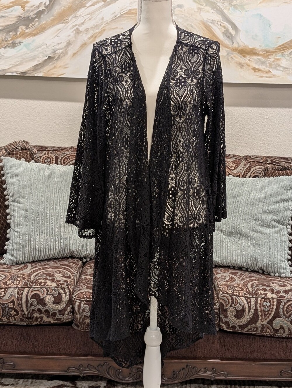 Black Lace Sheer Duster Pull-On